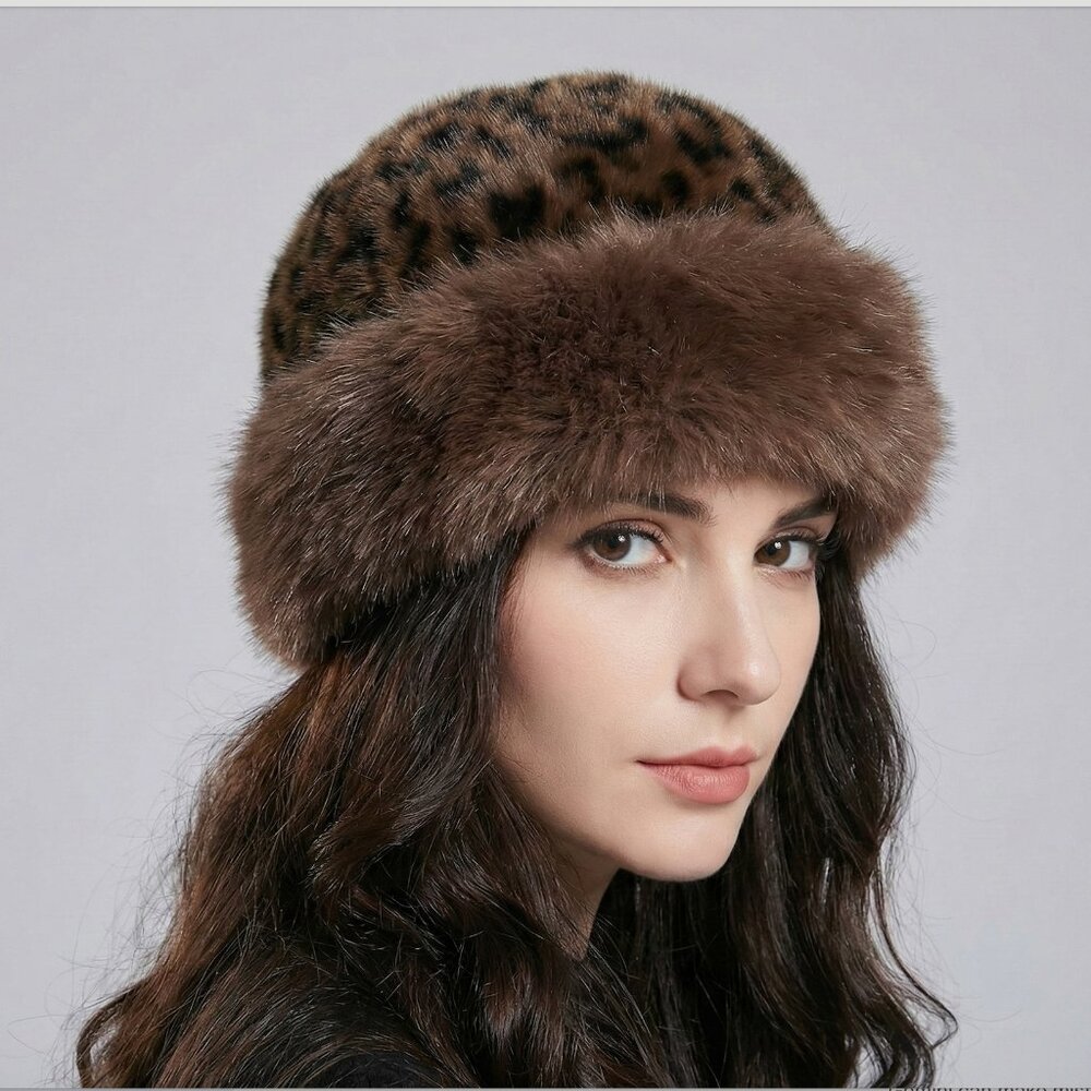 Faux Fur Winter Bucket Hat Leopard - Picture 2 of 6